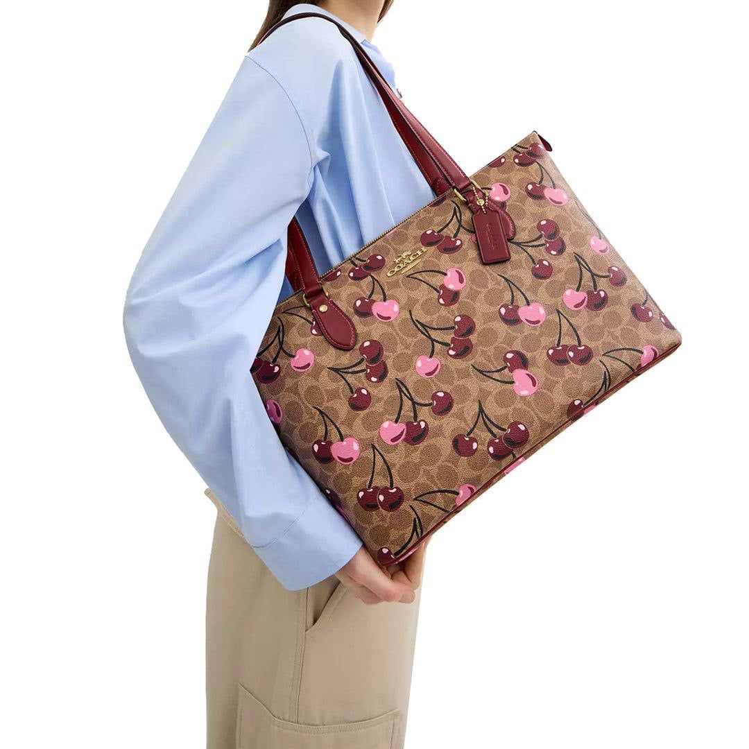 Gallery Tote Bag In Signature Canvas With Cherry Print