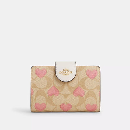 Medium Corner Zip Wallet In Signature Canvas With Heart