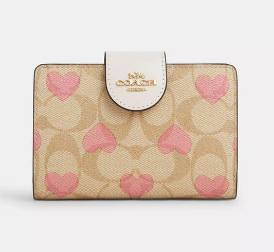 Medium Corner Zip Wallet In Signature Canvas With Heart