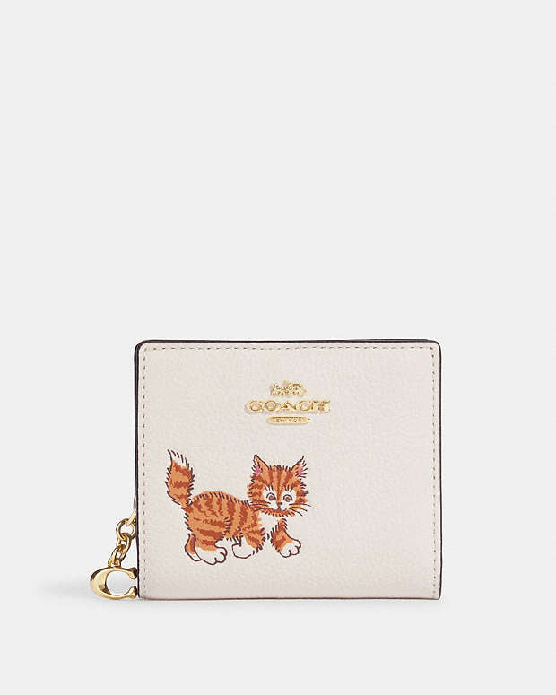 Wallet with Snap Closure and Dancing Kitten Print