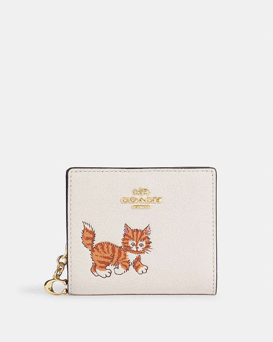 Wallet with Snap Closure and Dancing Kitten Print