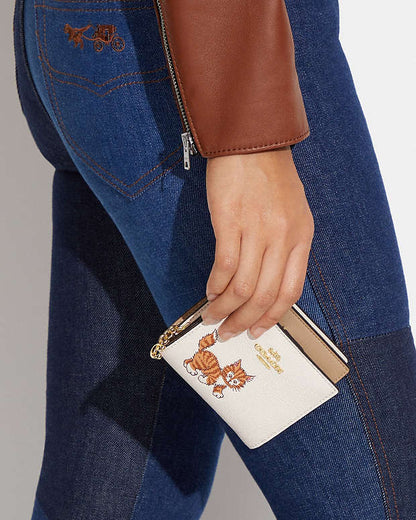 Wallet with Snap Closure and Dancing Kitten Print