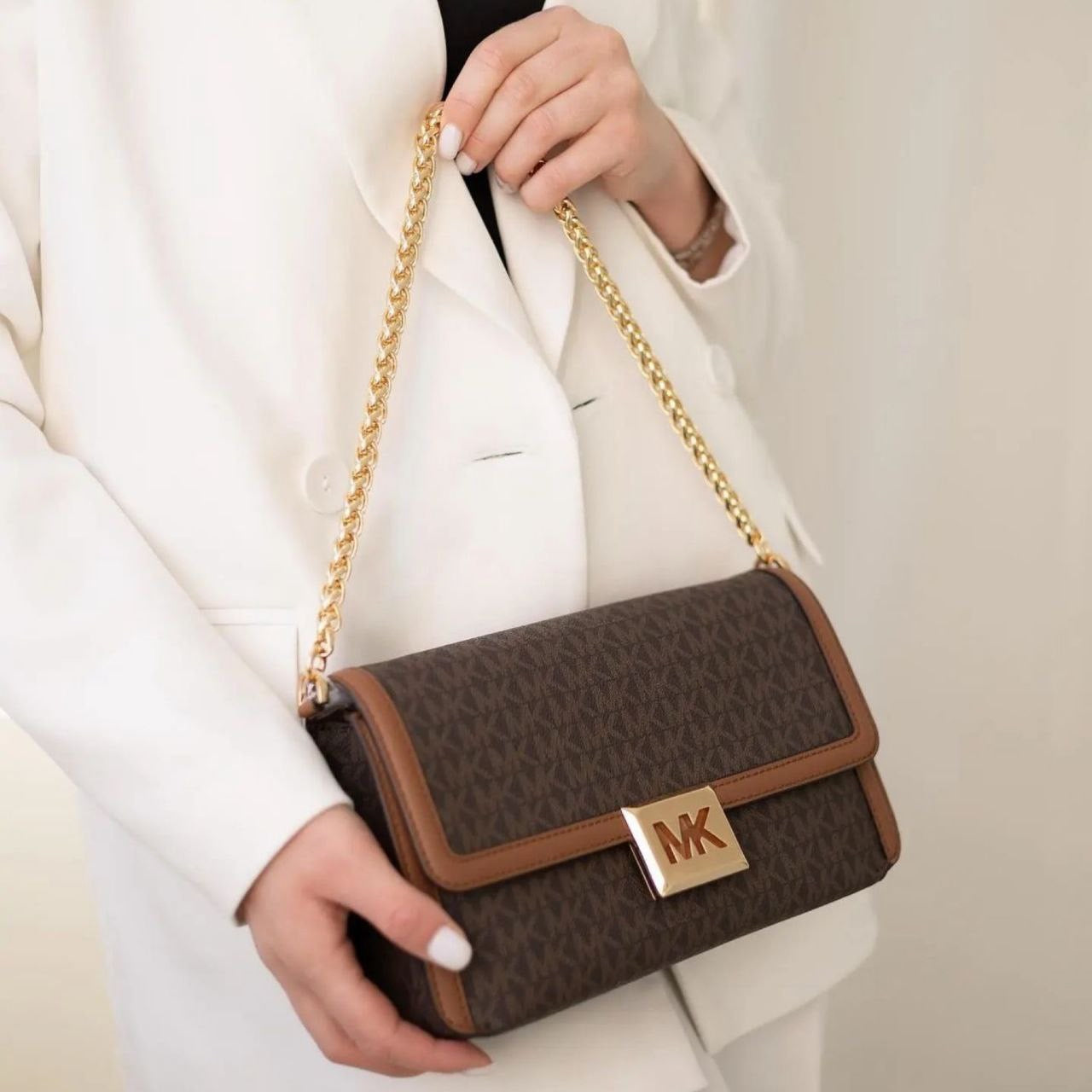 Medium Logo and Faux Leather Convertible Shoulder Bag