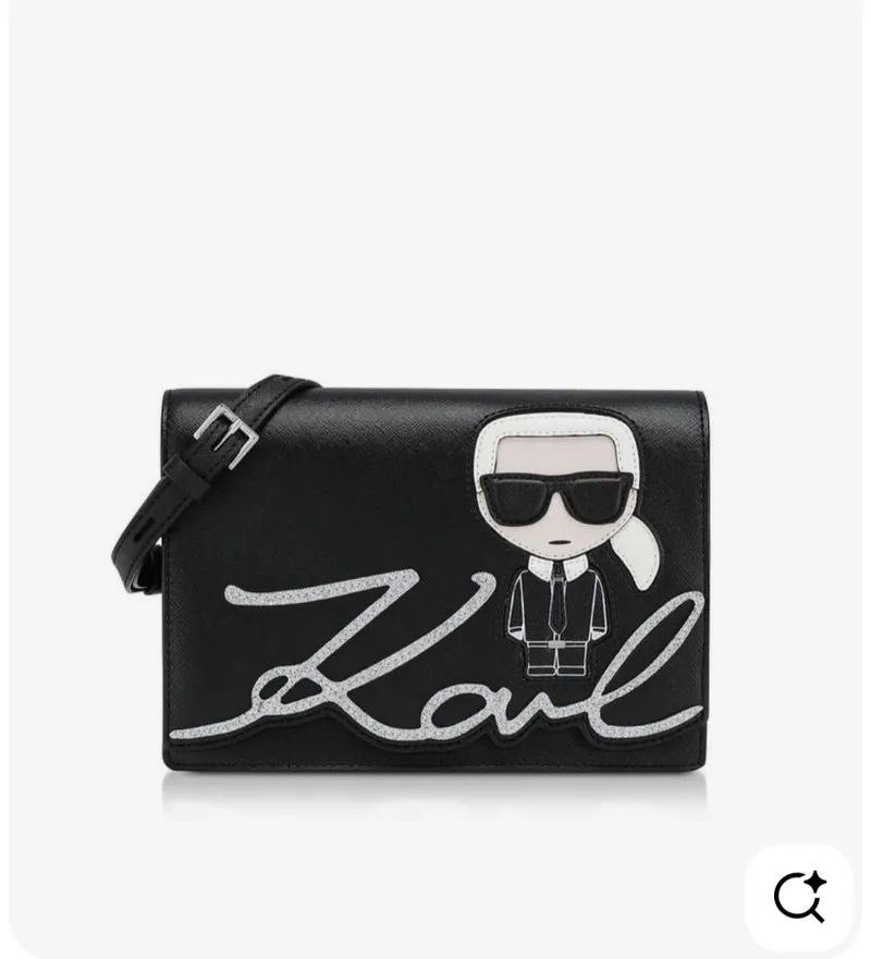 Karl Lagerfeld Ikonik shiny logo shoulder bag, Black
