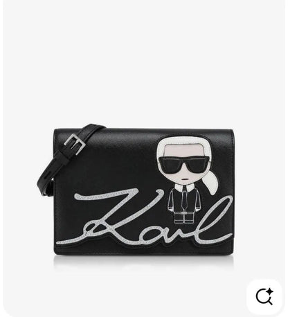 Karl Lagerfeld Ikonik shiny logo shoulder bag, Black