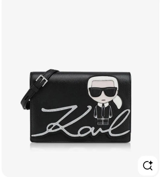 Karl Lagerfeld Ikonik shiny logo shoulder bag, Black