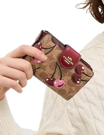 Medium Corner Zip Wallet in Signature Canvas with Cherry Print