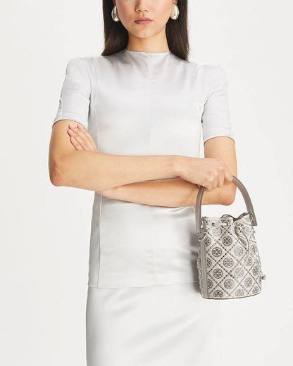 T MONOGRAM LEATHER BUCKET BAG