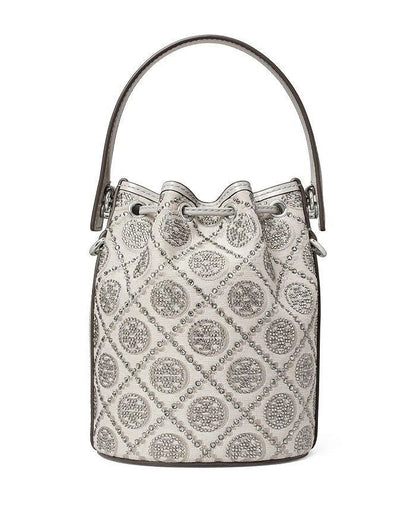 T MONOGRAM LEATHER BUCKET BAG