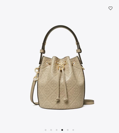 T MONOGRAM LEATHER BUCKET BAG