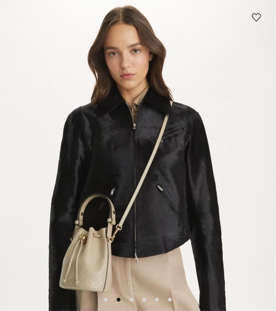 T MONOGRAM LEATHER BUCKET BAG