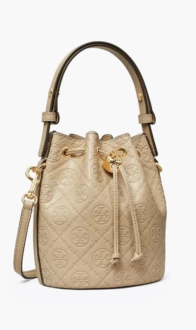 T MONOGRAM LEATHER BUCKET BAG