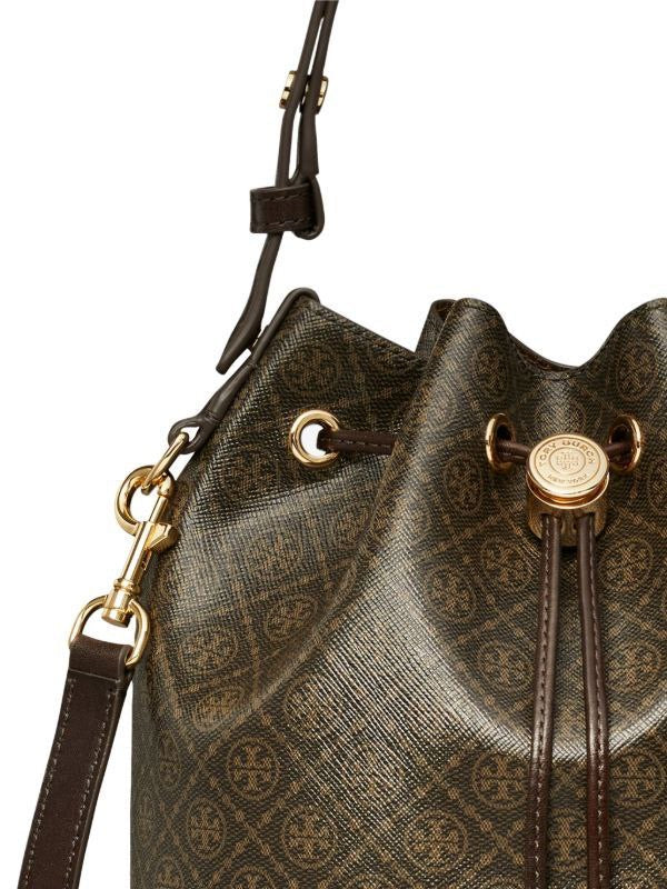 T MONOGRAM COATED CANVAS BUCKET BAG