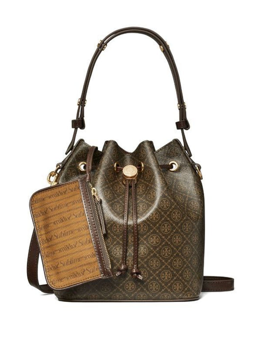 T MONOGRAM COATED CANVAS BUCKET BAG