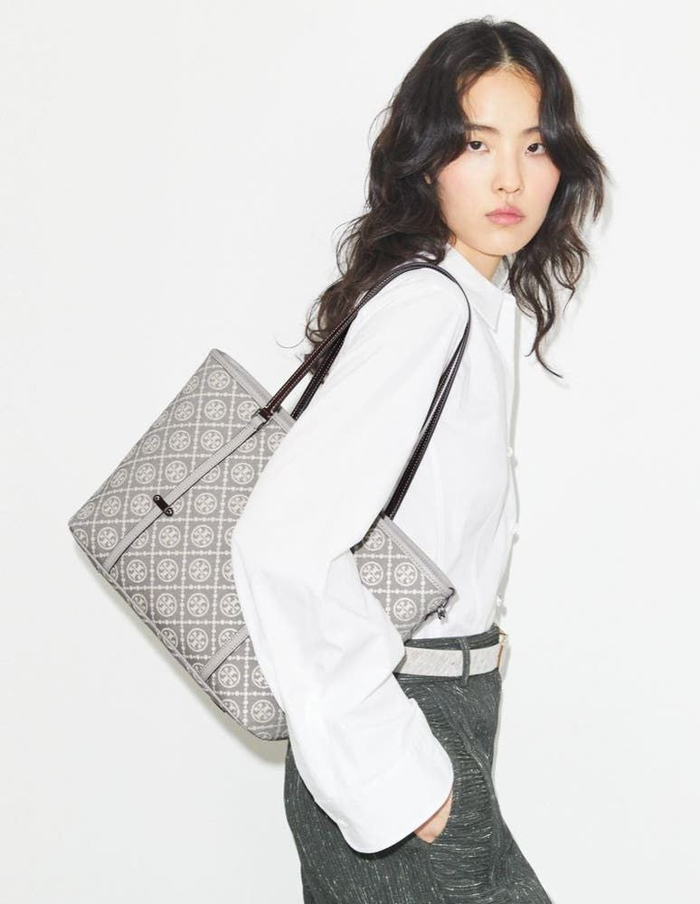 T Monogram Zipper Tote Bag