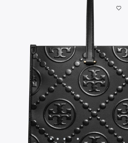 T Monogram Contrast Embossed Leather Tote