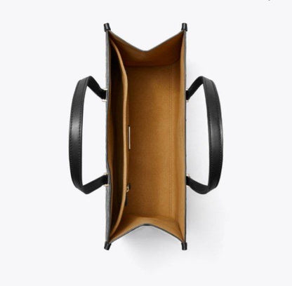 T Monogram Contrast Embossed Leather Tote